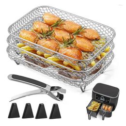 Double Boilers Air Fryer Accessories Set Stainless Steel Stackable Grid Grilling Rack Anti-corrosion Baking Tray Kitchen Steamer