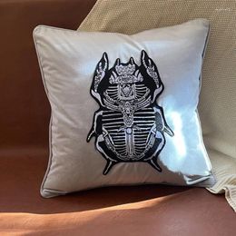 Pillow Silver Gray Velvet Art Beetle Embroidery Cover Luxury Decorative Case Modern Room Sofa Chair Coussin