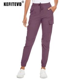 KEFITEVD Waterproof Hiking Pants Women Elastic Waist Casual Long Pants Quick Dry Outdoor Camping Trekking Pants Female Trousers 240508