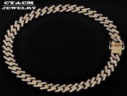 15mm Iced Out Prong Cuban Link Chains Gold Silver Necklaces Choker Bling 15mm Crystal Rhinestones Hip Hop for Mens Necklace2770118