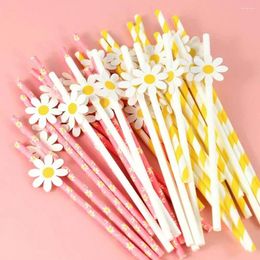 Disposable Cups Straws 20pcs Paper Daisy Party Decorations Long Degradable Drinking Straw 6mm Stripe Pattern Girls