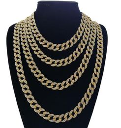 jewelry Iced Out Bling Rhinestone Crystal Goldgen Finish Miami Cuban Link Chain Men039s Hip hop Necklace Jewelry 18 20 24 308836531