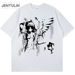 Harajuku Goth Men Japanese Anime Tshirt Cartoon Angel Wings Graphic T-Shirt Hipster Clothing Cotton Y2K Tops Streetwear Tee 240511