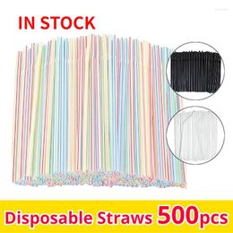 Disposable Cups Straws 500 Pcs Plastic Drinking Black/White/Striped Bendable Elbow Party Event Supplies Rietjes Pajitas Paille