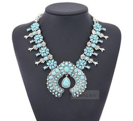 Women Jewellery Ethnic Bohemia Tribal Turquoise flower pendant alloy necklace big chunky Pendant 6 Colours necklace2802873