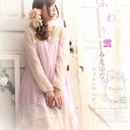 Casual Dresses Japanese Mori Girl Women Sweet Dress Lace Embroidery O-Neck Long Sleeved Lovely Female Kawaii Vestido Ruffles A115
