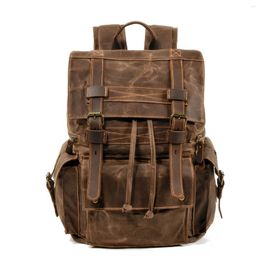 Backpack High Quality Retro Men Women Canvas Travel Computer Bag Outdoor Leisure Crazy Horse Leather Hiking Unisex