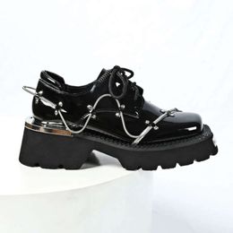 Black Fashion Platform for Genuine Leather Casual Walking Shoes Metal Decoration Chunky Heel Women Designer Loafers