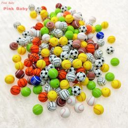 Crystal 25pcs 15mm Silicone Baseball Beads BPA Free Infant Teething Chewable Necklace Pacifier Toys DIY Jewellery Making Accessories