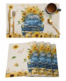 Table Mats Summer Watercolour Sunflower Truck Coffee Dish Mat Kitchen Placemat Dining Rug Dinnerware 4/6pcs Pads