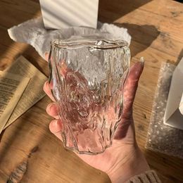 Wine Glasses Ins Style Textured Glass Twist Cup Thickened Irregular Water Juice Breakfast Embossed Milk Drinking Utensil Cute