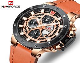 NAVIFORCE Mens Watches Top Brand Luxury Quartz Gold Watch Men Leather Military Waterproof Sport Wristwatch Relogio Masculino250J8593194