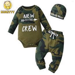 Clothing Sets Spring Autumn Born Infant Baby Boy Clothes Set Fashion Letters Printed Long Sleeve Romper Top Pants Cap Boys Outfit