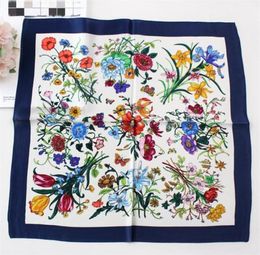 Scarves 100 Pure Silk Scarf Women Floral Print Square Small Head Handkerchief Foulards Whole Hijab Wraps 53CM14777690