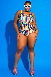 Women's Swimwear Plus Size Bandage Cut Out Bathing Suit Women One Piece Swimsuit African Print Monokin Large Bodysuit Sexy