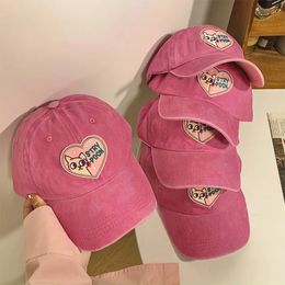 Pink Love baseball cap Womens Korean ins Big Head Round Cap Soft Top Cute Cat Hat Tidy Show Small Face 240506