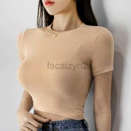 Women's T Shirt sexy Tees colors round neck short sleeved t-shirt for women's tight fitting, slimming body shaping top for women's new