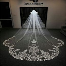 Best Selling Luxury Real Image Wedding Veils Three Meters Long Veils Lace Applique Crystals One Layers Cathedral Length Cheap Bridal Ve 205T