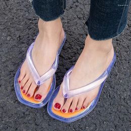 Slippers 2024 Summer Women's Flip Flops Flat Bottom Outdoor Beach Jelly Shoes For Female Casual Transparent PVC Ladies Crystal