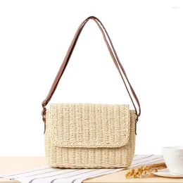 Shoulder Bags Fashion Hand Woven Clamshell Straw Handbag Crossbody Hand-made For Women Large Capacity Mobile Small Square Beach Bag