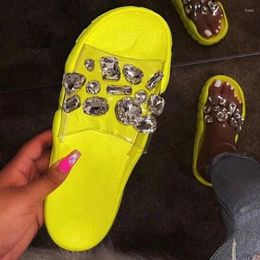 Slippers Big Rhinestone Women Flat Sandals With Neon Sole Jelly Purse And Clear Strap Slides Zapatillas De Mujer Sandalias