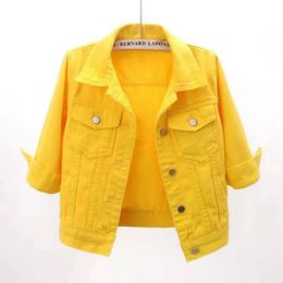 Women Denim Jacket Spring Autumn Short Coat Pink Jean Jackets Casual Tops Purple Yellow White Loose Lady Outerwear Howdfeo 240430
