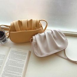 Shoulder Bags Solid Color Soft Leather Crossbody Bag For Women Small Fold Clutch Lady Party Messenger Saddle Cloud