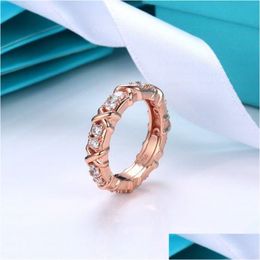 Band Rings Moissanite Ring Diamond For Women Jewellery Woman Rose Gold Sier Cross Fashion Jewelrys Designers Ladies Girl Party Birthday Otvfb