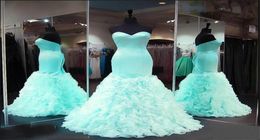 Sweetheart Satin Ruffles Organza Teesn Formal Prom Gowns Seniors Evening Dresses Custom Made Mint Mermaid Prom Dresses5787875