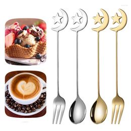 Forks 4/8pcs Stainless Steel Star Moon Spoon And Fork Tableware Set Honey Dessert Coffee Suitable For Shop
