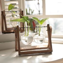 Vases Home Creative Hydroponic Plants Transparent Wooden Frame Vase Desktop Small Fresh Container Living Room Modern Decoration Pieces
