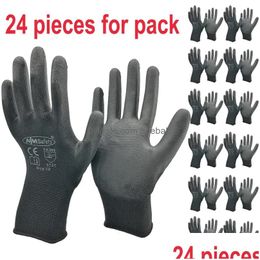 Cleaning Gloves 24Pieces/12Pairs White Anti Static Protective Work With Nylon Knitted Liner Dipped Pu On Palm Drop Delivery Home Garde Dhhom