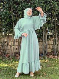 Ethnic Clothing New Muslim fashion hijab Dubai Abaya long dress Women with belt Solid Colour patchwork Islamic dress Abaya African dress T240510