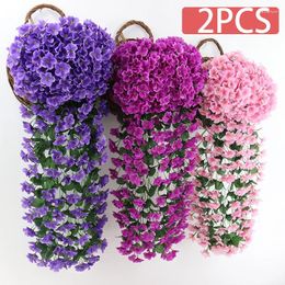 Decorative Flowers Artificial Silk Violet Hanging Vines Rattan Garland Fake Flower Decoration For Wedding Party Home Garden Decor Outdoor