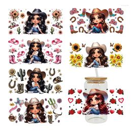 Window Stickers UV DTF Transfer Sticker Cowboy Girls For The 16oz Libbey Glasses Wraps Bottles Cup Can DIY Waterproof Custom Decals D15503