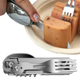 Dinnerware Sets Folding Tableware Detachable Multi Tool Portable Picnic Camp Spoon Stainless Steel Knife Fork For Travel Hiking