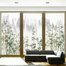 Window Stickers Glue-Free Detachable Privacy Glass Frosted Sticker Bamboo Landscape Pattern Door Film PVC Anti UV Flim