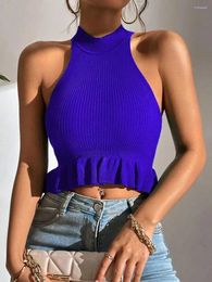 Women's Tanks Spring Summer Women Sleeveless Ruffle Hem Crop Knit Top Femme Coquette Casual Knitwear Corset Tank Tops Clothes