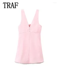 Casual Dresses Jewellery Buttons Dress Women Short For 2024 Elegant Mini Woman Sleeveless Backless Sexy