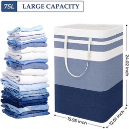 75L Foldable Hamper Laundry Basket Large Clothing Storage Basket with Extended Handle Used for Bedroom Storage Basket Toys 240510