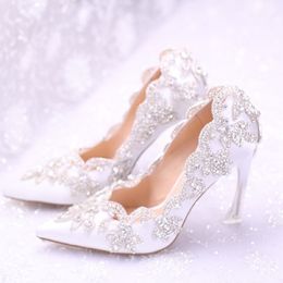 Stunning Crystals Diamonds Wedding Shoes Point Toe High Heels White Bridal Pumps Ladies Party Prom Shoes AL2311 3068