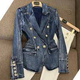 Korean Fashion Winter Denim Coat for Women Jean Jacket Button Up Clothing Long Sleeve Slim Fit Style Outwear Clothes 240423