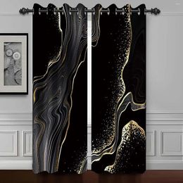 Curtain Black Texture Marble Window Curtains For Living Room Luxury Bedroom Art Fluid Golden