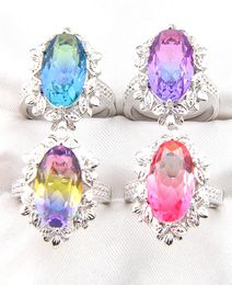 luckyshine new sweet lovely decorative border bi Coloured watermelon tourmaline gems 925 sterling silver womens rings fashion party2549044