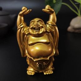 Decorative Figurines Golden Chinese Laughing Buddha Statue Ornaments Feng Shui Maitreya Sculptures Home Garden Decoration Statues