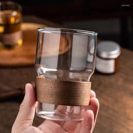 Wine Glasses 1 Piece 350ml 12oz Stackable Clear Tea Cup With Bamboo Sleeve Heat Resistant Glass Mug Drip Coffee Water Juice Brewing