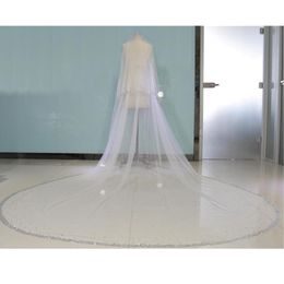 Real Image Bling Bead Two Layers Bridal Veils Luxury High Quality Long Wedding Veil 282n