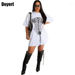 Party Dresses White Loose Oversize T Shirt Dress Women Korean Style Short Sleeve Print Lace Up Tunic Mini Streetwear Casual Summer