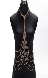 Luxury Fashion Sexy Body Waist chain Gold Silver Colour Body Chain Bra Slave Harness Necklace Tassel Waist Jewellery T2005089541225