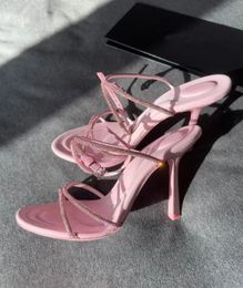 Summer Dahlia Dress Wedding Shoes Crystal Glass Strappy Sandals Elegant Women White Black Pink Bride Pearls High Heels Ladies Pumps EU35-42 #11582